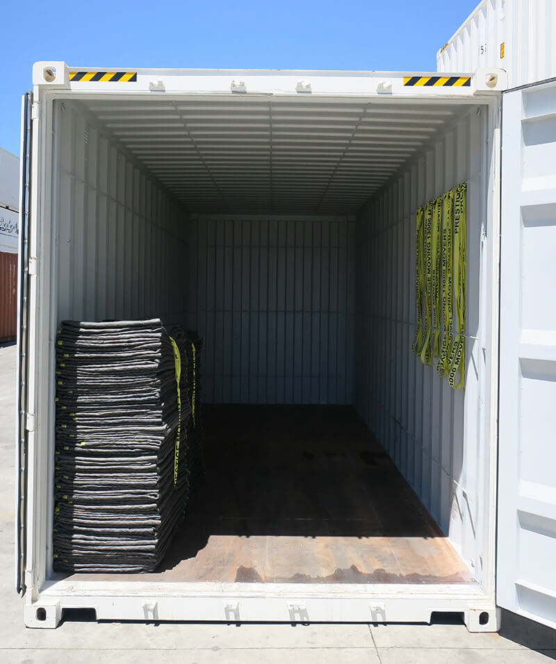 blankets and Tie Downs in storage container